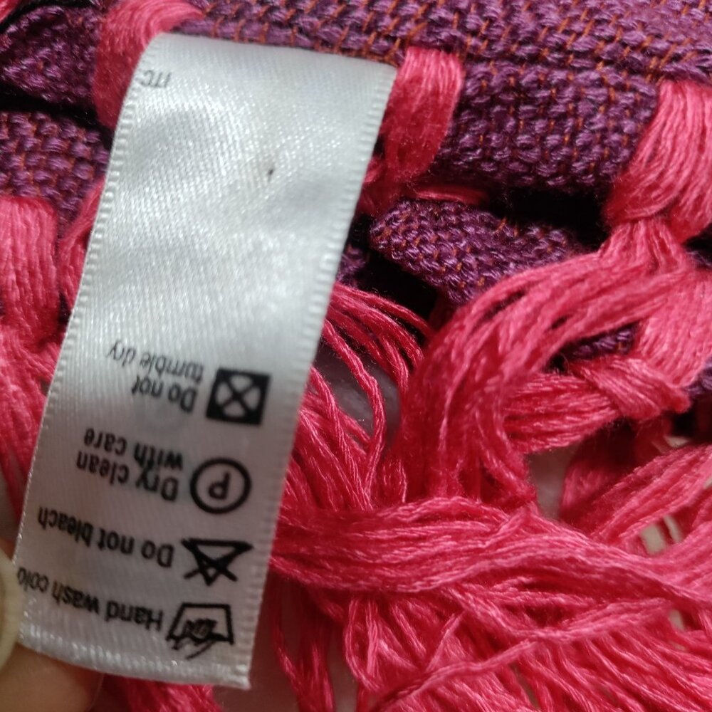 Rosecarft Pure Bamboo Handmade Handwoven Pink Purple Yellow Striped Fringe Scarf - Picture 8 of 10